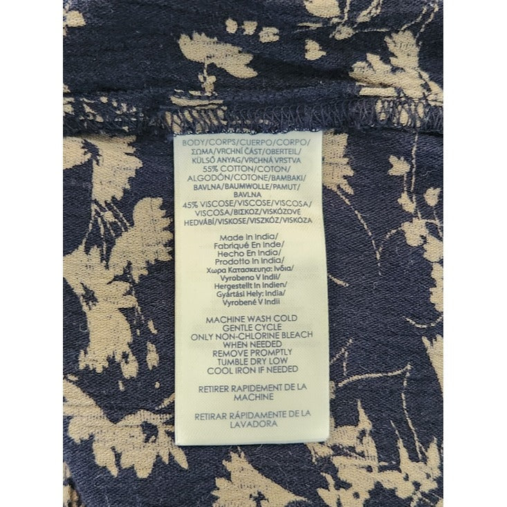 Chaps Navy Blue and Khaki Floral Print Peasant Blouse Size 1X
