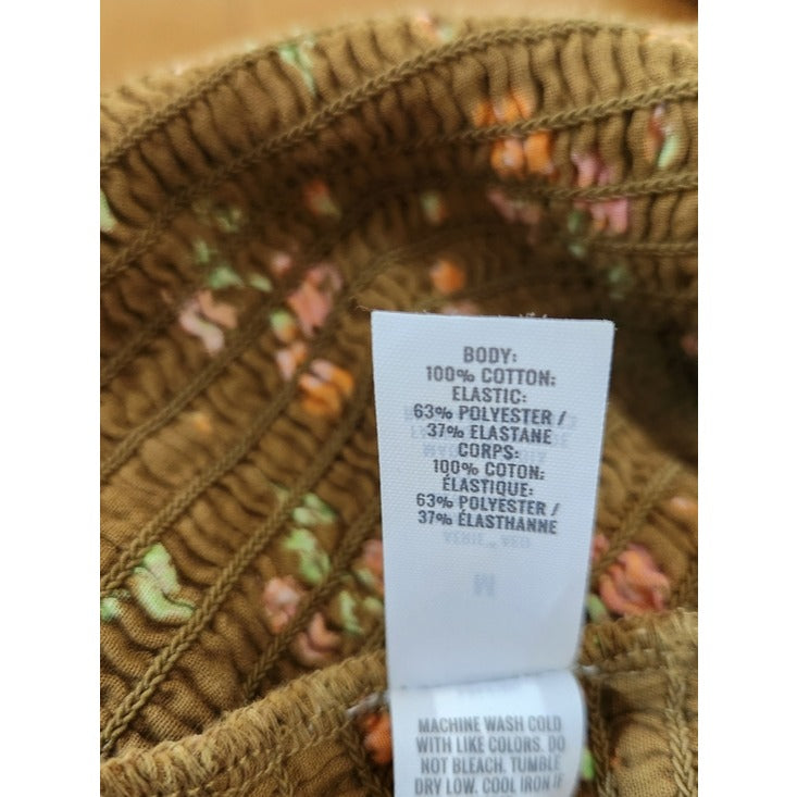 Aerie Square Neck Brown Floral Smocked Cropped Blouse Size Medium