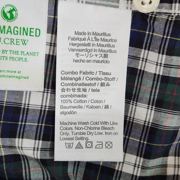 J. Crew Men's Navy Plaid Button-Down Shirt Size Medium Preppy Plaid Shirt
