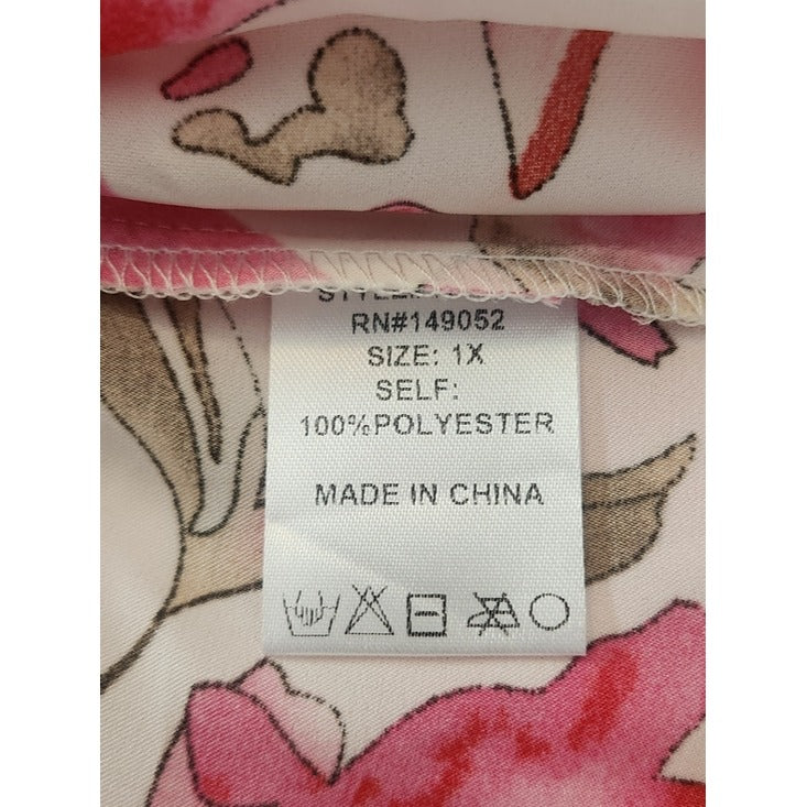 Fashion Nova White and Pink Floral Button-Up Blouse Size 1X