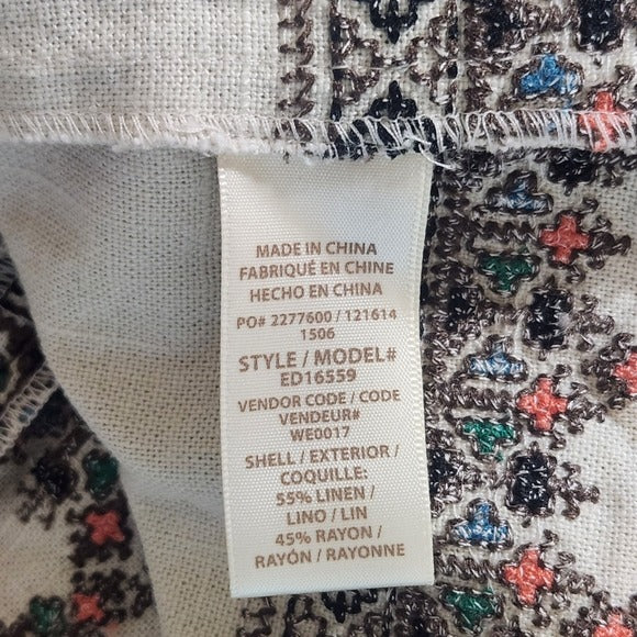 Ella Moss Boho Cream Embroidered Mini Dress Size Large