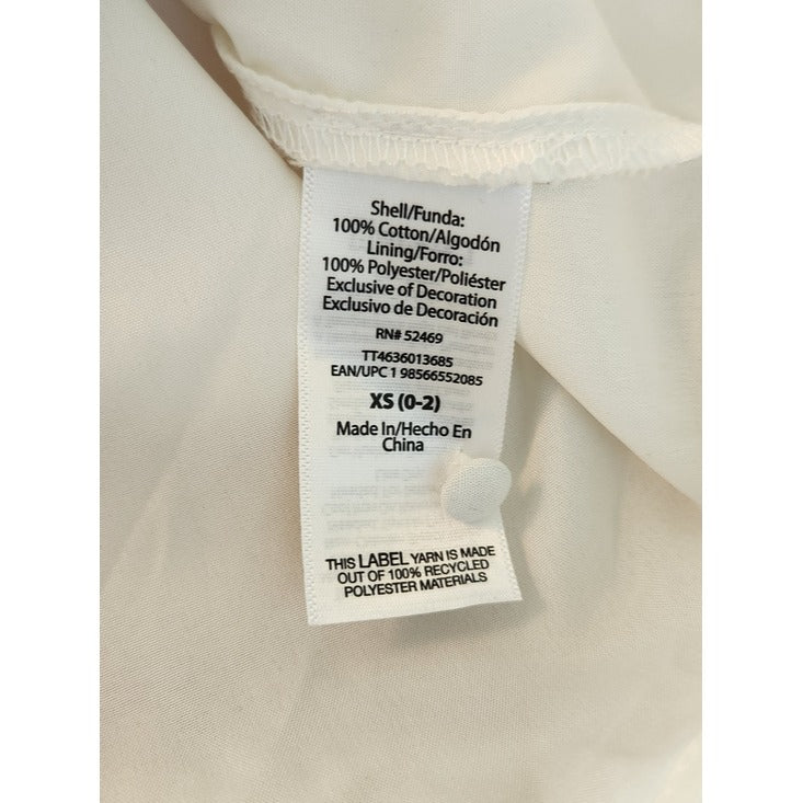 Time and Tru White and Tan Embroidered Boho Peasant Blouse Size XS 0-2