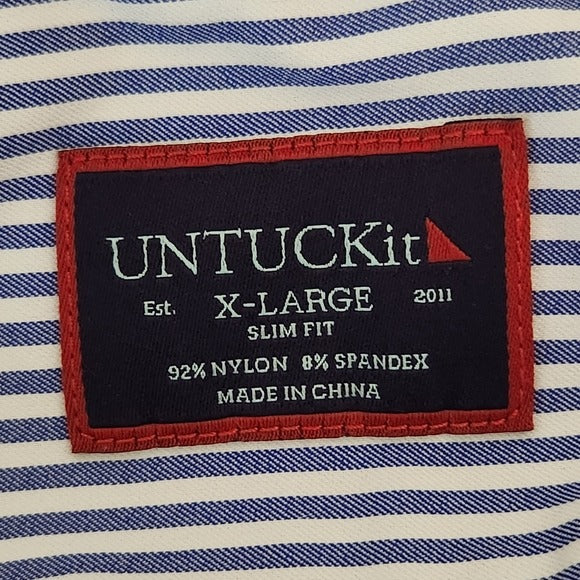 UNTUCKit Men’s Blue and White Stripe Slim Fit Button-Down Shirt Size XL