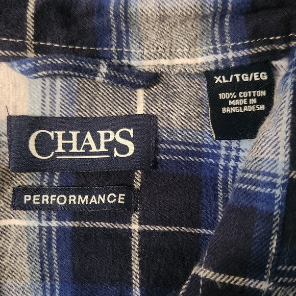 Chaps Mens Blue Plaid Flannel Shirt Size XL