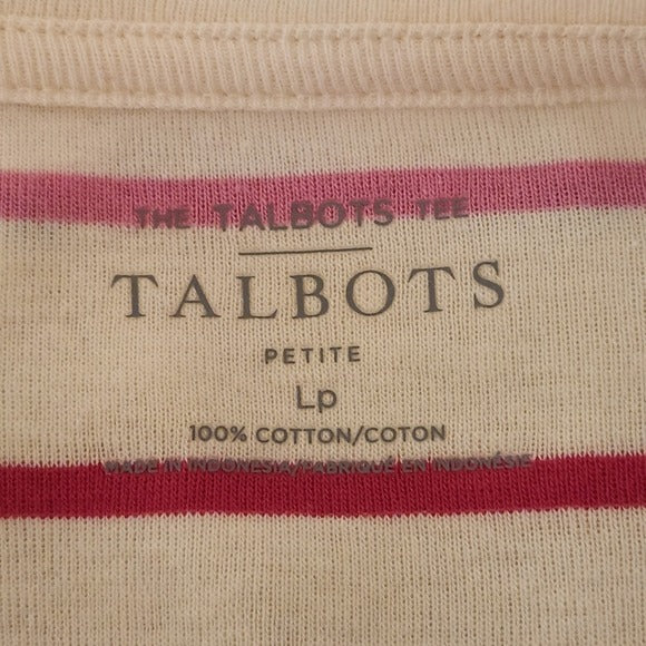 Talbots Cream Rainbow Stripe Boatneck Tee Size Large Petite