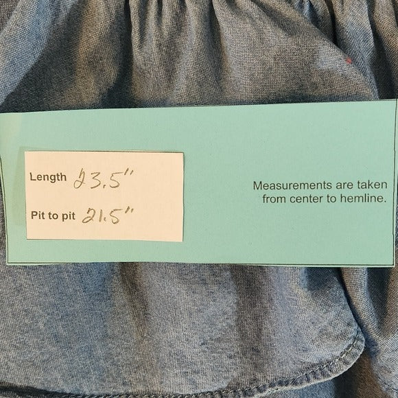 Faded Glory Blue Chambray Blouse with Ruffle Neckline Size XL 16-18