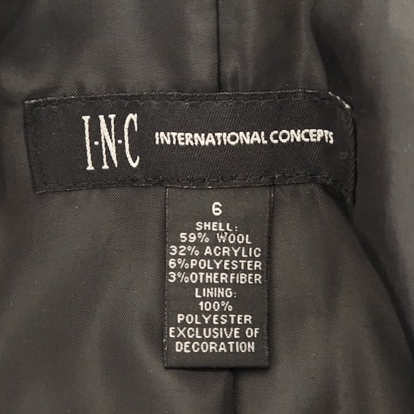 INC International Concepts Black Dress Coat with Ribbon and Sequin Detail Size 6
