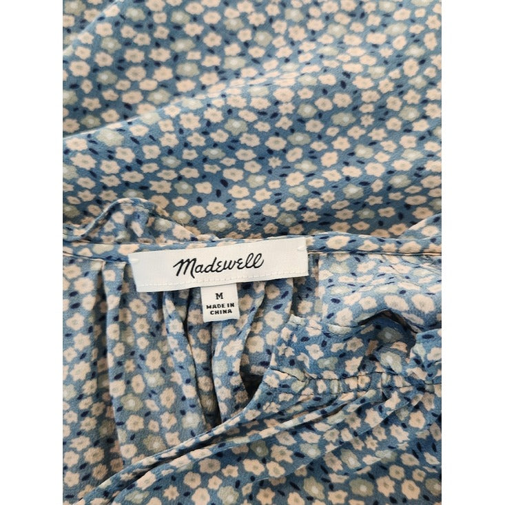 Madewell Blue Floral Print Peasant Blouse Size Medium