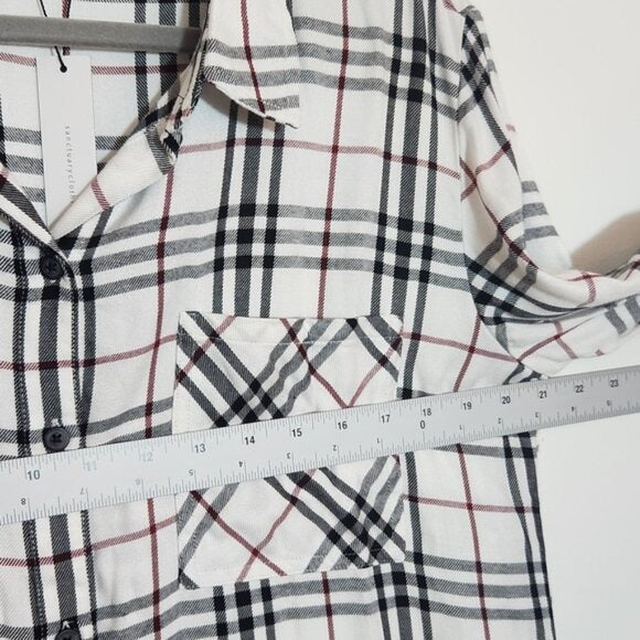 Sanctuary White Plaid Button Down Shirt Size Large NWT