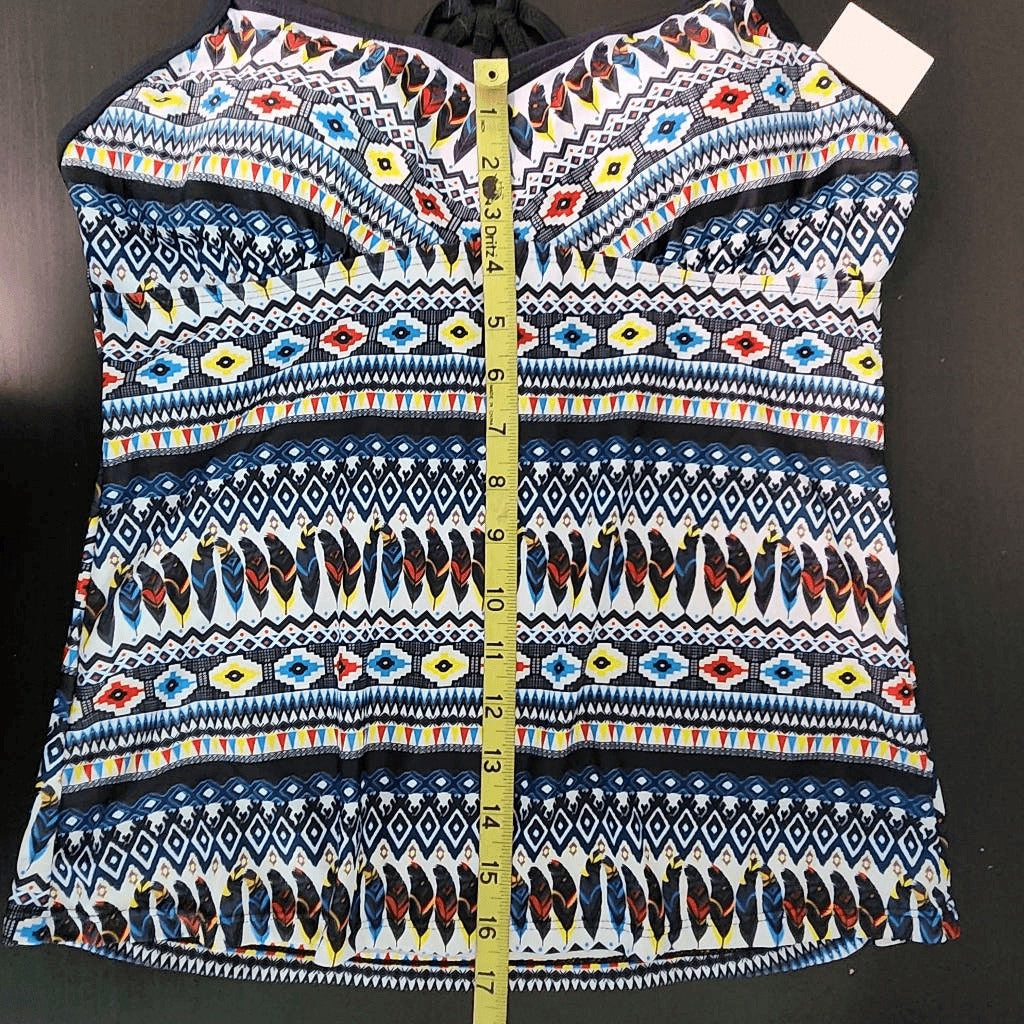 Yonique Feather Print Boho Tankini Top NWT Size Medium Aztec Print Tankini