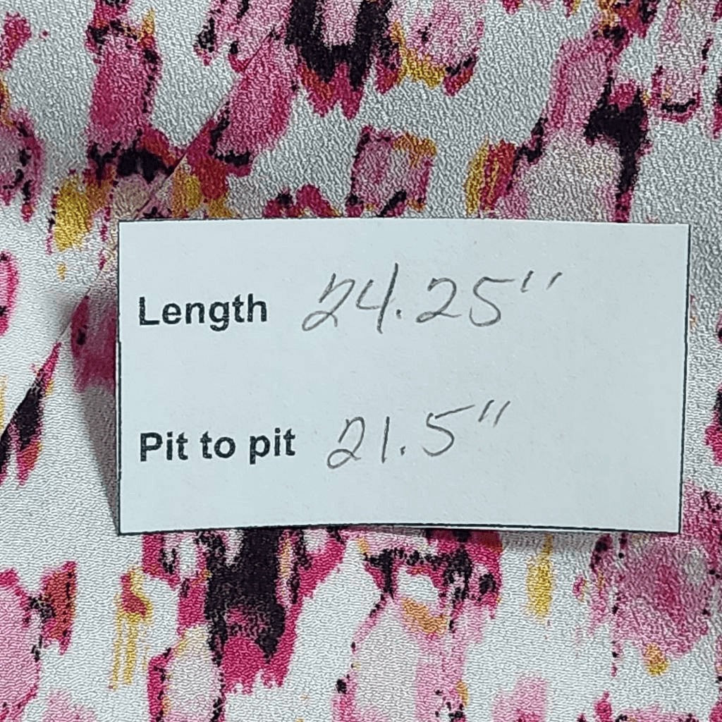 DKNY Short Sleeve Pink Print Blouse Size Medium DKNY White and Pink Top