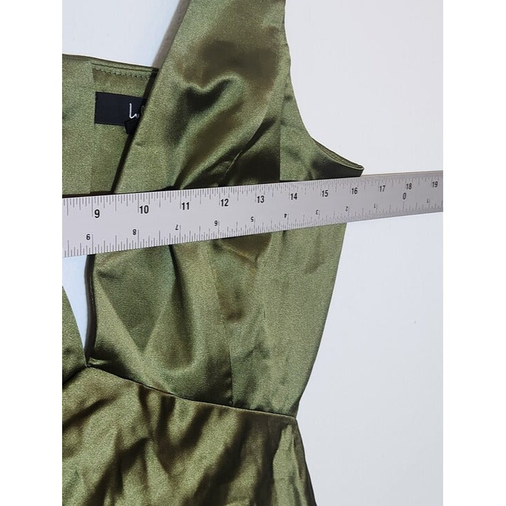 Lulus Olive Green Satin Cutout Midi Cocktail Dress Size Medium NWT Wedding Guest