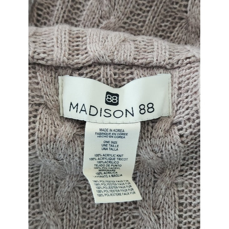 Madison 88 Beige Faux Fur and Cable Knit Infinity Scarf with Metallic Pink Tone