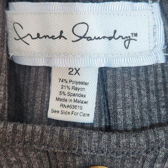 French Laundry Gray Ribbed Knit 3/4 Sleeve Top Size 2X