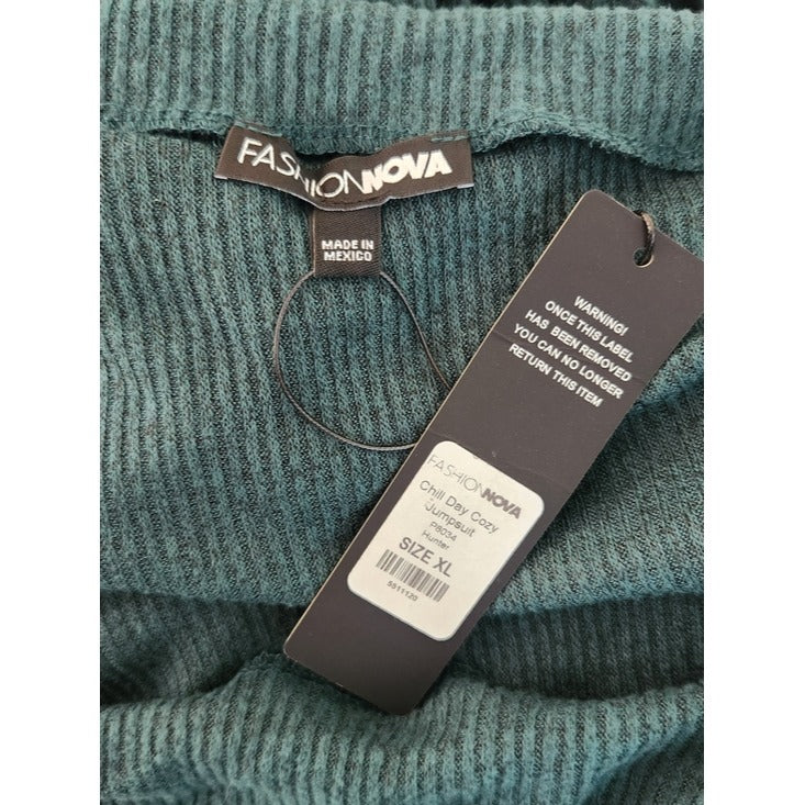 Fashion Nova Hunter Green Ribbed Knit Jumpsuit Size XL NWT