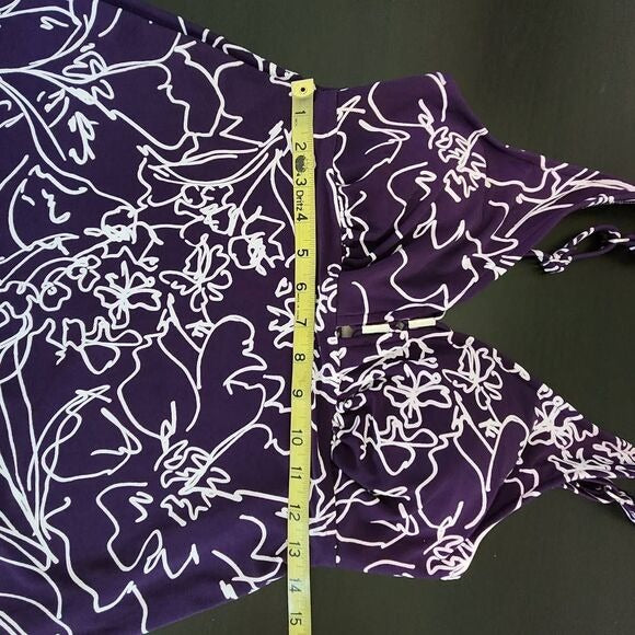 Aqua Green Purple Print Swim Tankini Top Size Medium Purple Floral Tankini Top