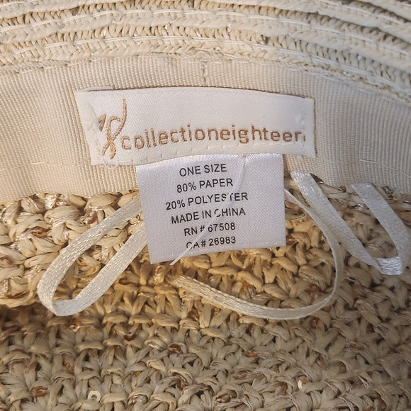 Collection Eighteen Natural Woven Straw Sunhat with Sparkly Sequins One Size