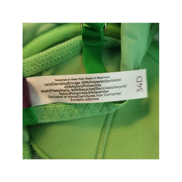 Adore Me Bettie Balconette Bra Green Shamrock Embroidery Size 34D