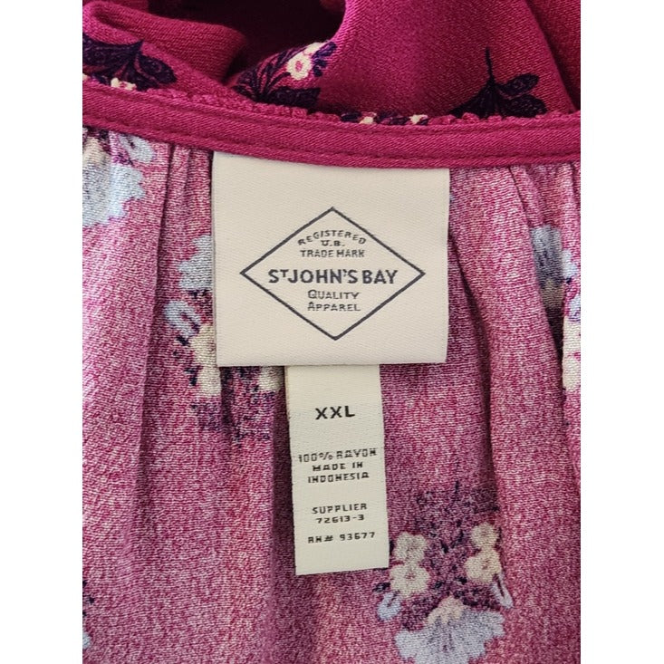 St. John's Bay Magenta Purple Floral Print Blouse Size XXL