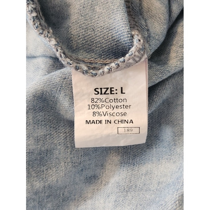 Light Wash Lightweight Denim Button-Up Shirt Dress Size Large Coastal Cowgirl