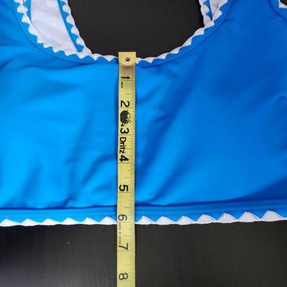 AI'MAGE Blue Bikini with White Trim and High Waist Bottoms NWT Size Large
