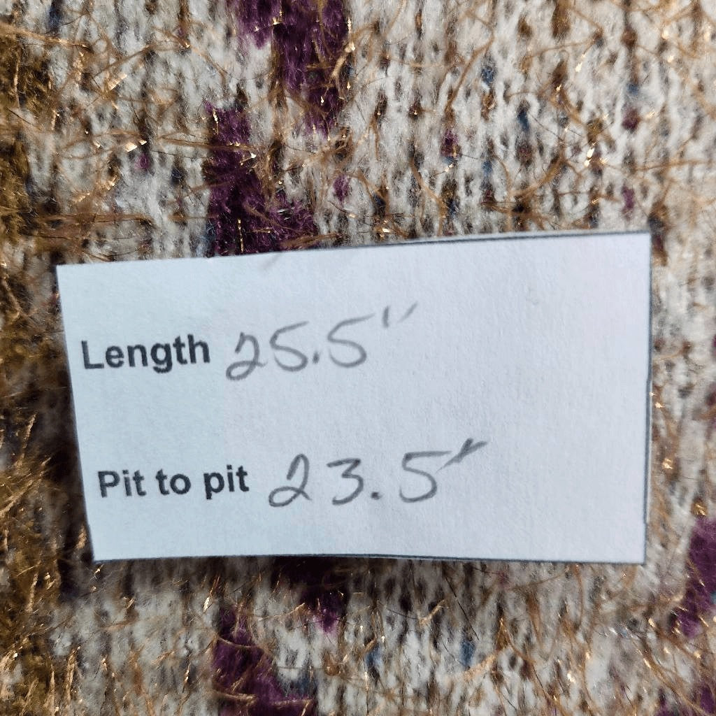 New In Brown and Purple Oversized Sweater with Metallic Accent Size Large