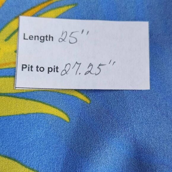 Joy Joy Blue and Yellow Tropical Print Dolman Sleeve Blouse Size Medium