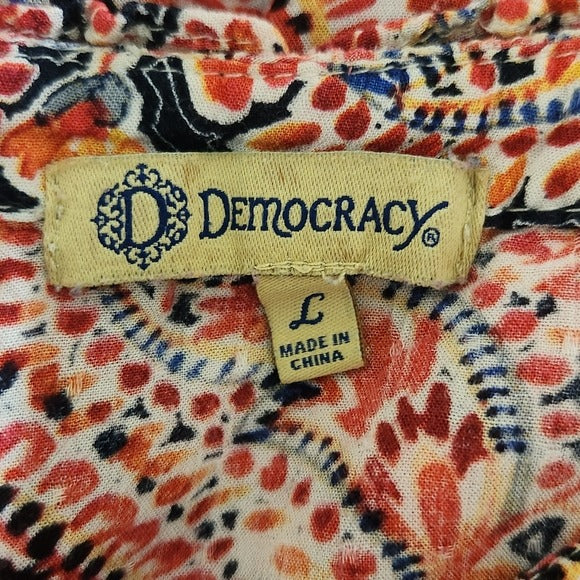 Democracy Long Sleeve Red Paisley Boho Blouse with Pintucking Size Large