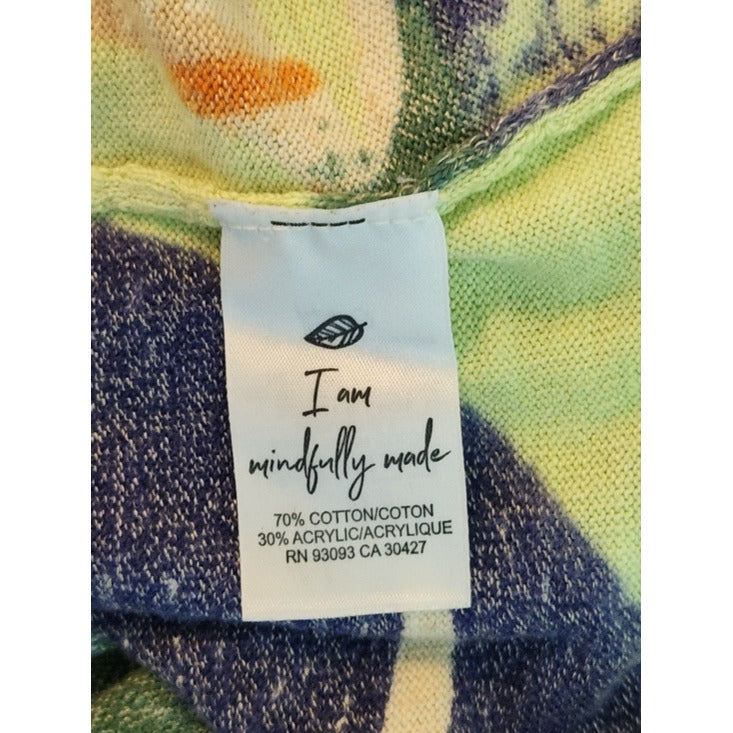 NIC + ZOE Green Abstract Print Sweater with Distressed Hem Size Small
