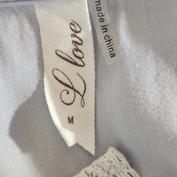 L. Love Blue Embroidered Sleeveless Top Size Medium Light Blue Boho Blouse