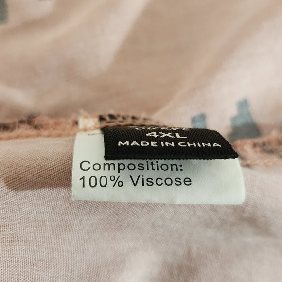 SHEIN Peach and Black Print Short Sleeve Blouse Button Back Neck Size 4XL