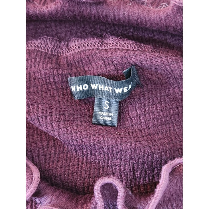 Who What Wear Burgundy Ruffle Mock Neck Long Sleeve Top