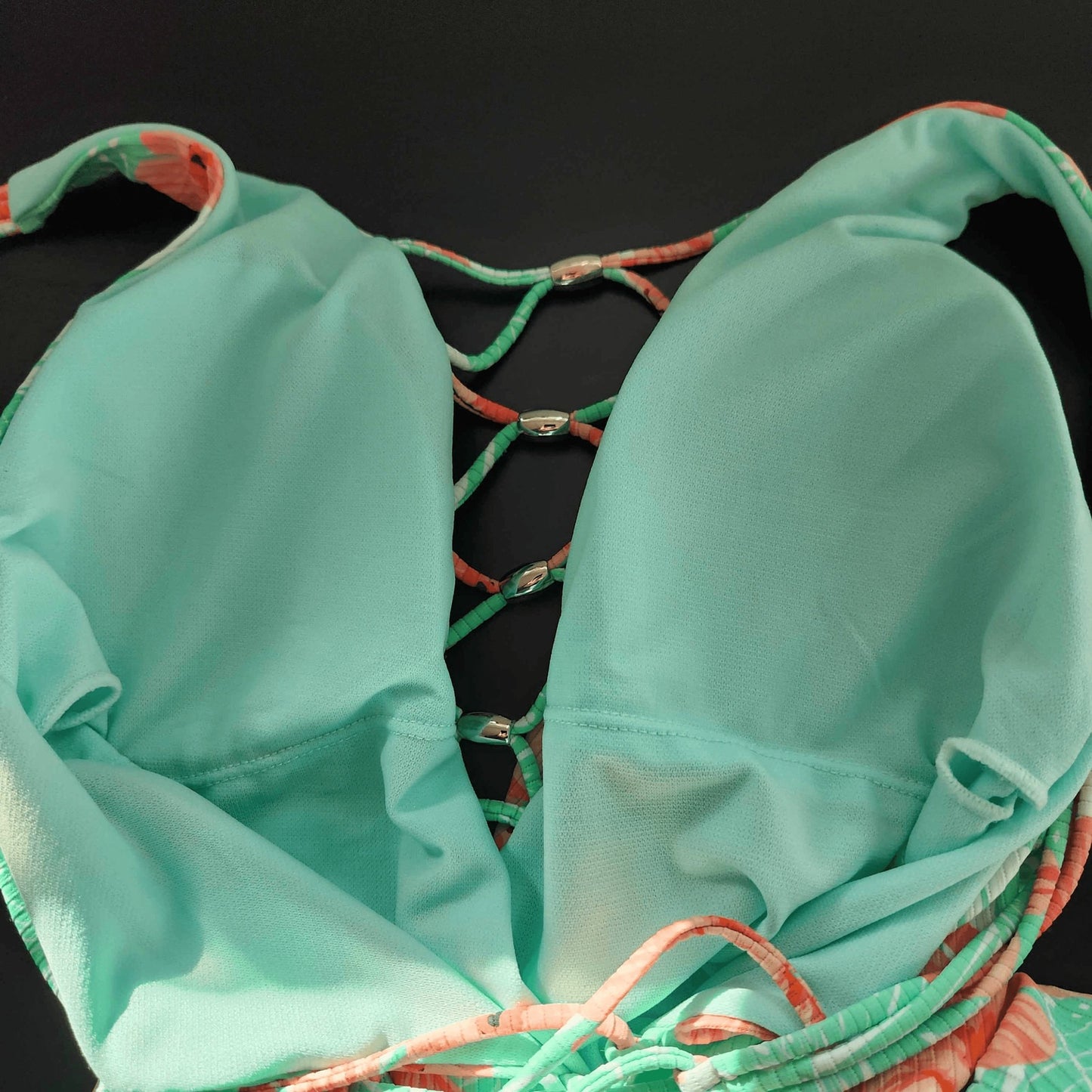 YMI Tropical Print One-Piece Swimsuit NWT Size Medium Green and Pink Swimsuit