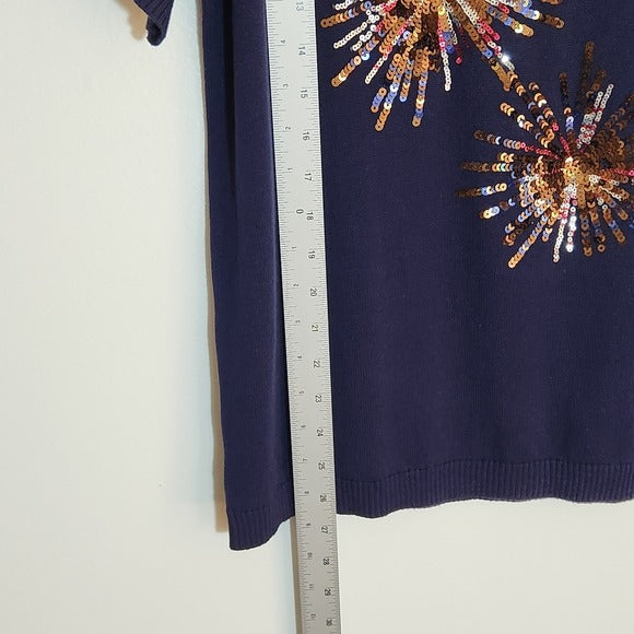 My Danielle Navy Sequin Firework Knit Top Size Large NWT