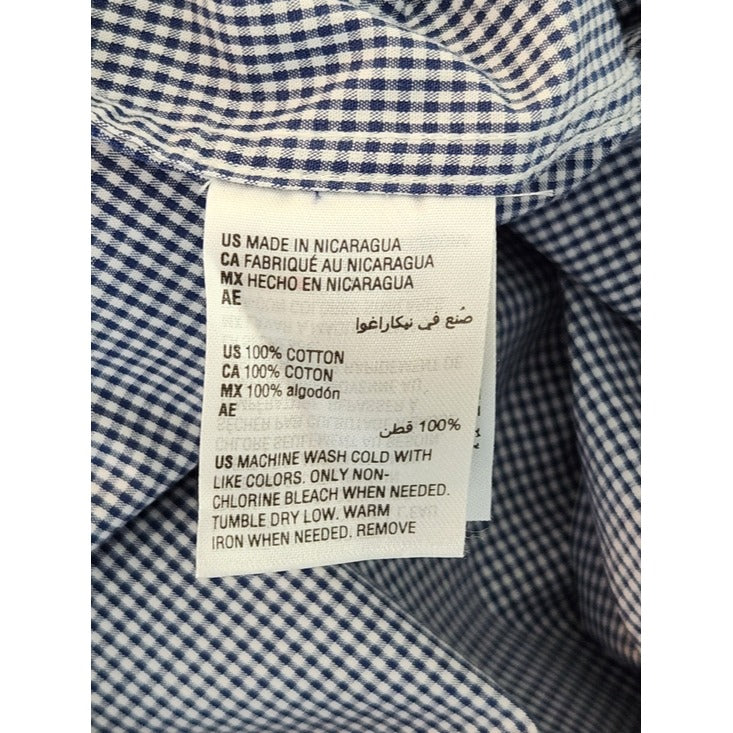 Club Room Navy and White Gingham Check Dress Shirt Size 17 34/35