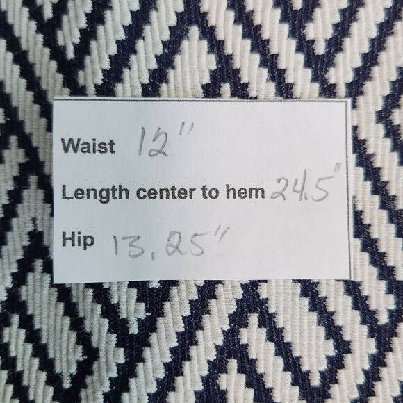 Zara Navy and White Geometric Print Stretch Pencil Bodycon Skirt Size Small