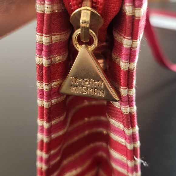 Timothy Hitsman Red and Pink Striped Vintage Clutch Purse With Strap