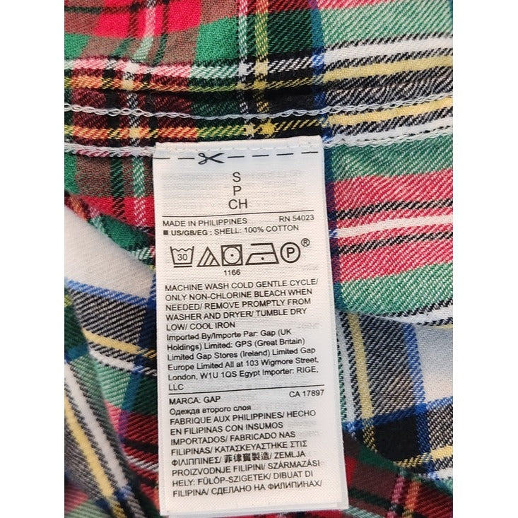 Gap Red and Green Plaid Half Button Top Size Small