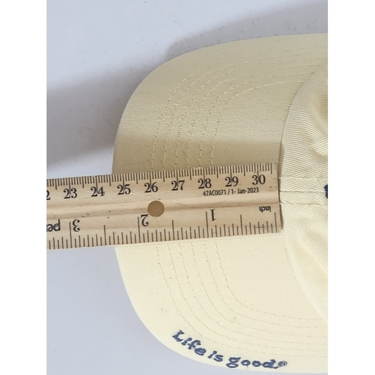 Life is Good Pastel Yellow Baseball Hat with Pink Heart Patch Adjustable