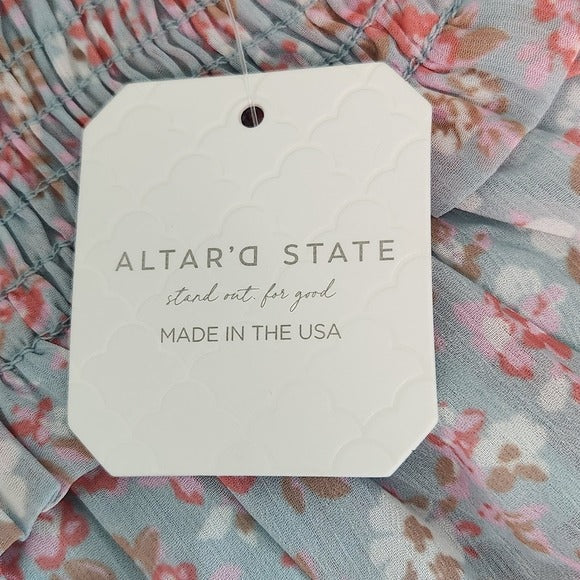 Altar'd State Blue Floral Smocked Mini Skirt Size Medium Ruffle Mini Skirt, New