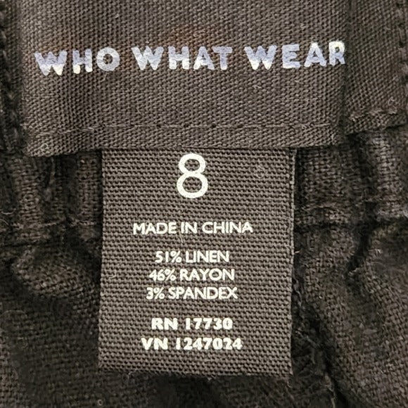 Who What Wear Black Linen Blend Cropped Pants Size 8 NWT