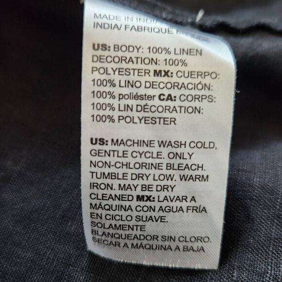 Chico's Black Linen Cardigan Size Small Black and White Embroidered Linen Top