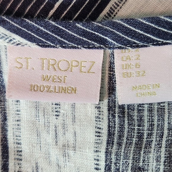 St. Tropez West Navy and White Linen Mini Dress Size 2 Navy Linen Dress