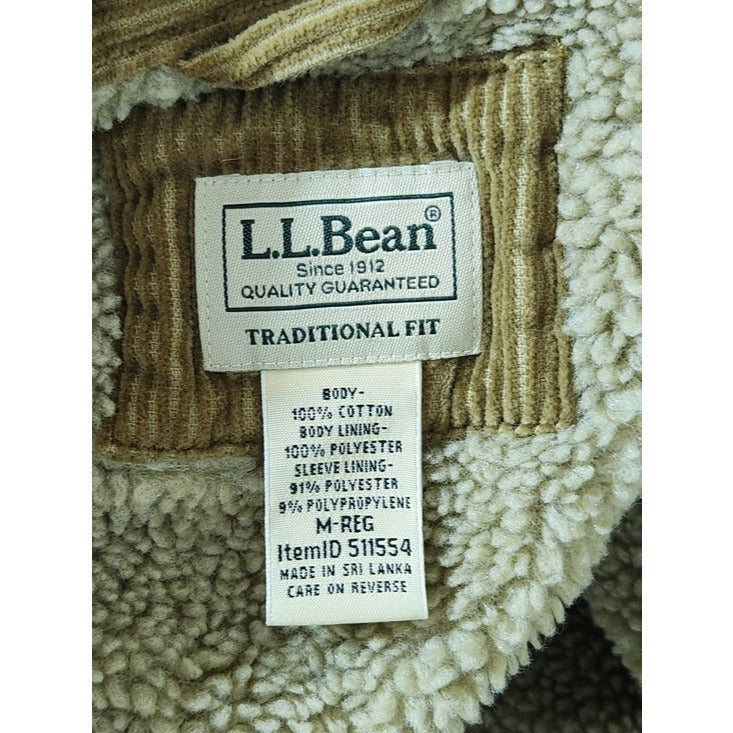 L.L. Bean Mens Brown Corduroy Sherpa Lined Shacket Size Medium Traditional Fit