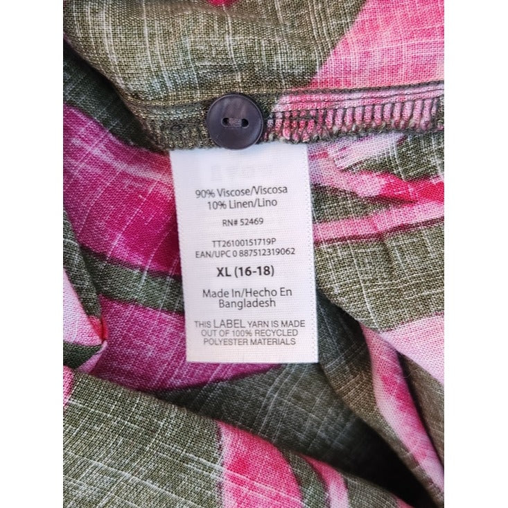 Time and Tru Green and Pink Tropical Print Matching Set Size XL (16-18) NWT