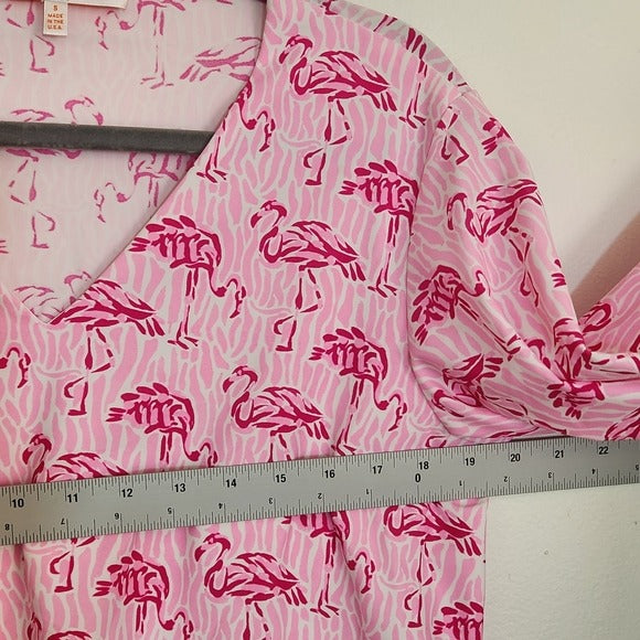 Jude Connally Pink Flamingo Print Blouse Size Small