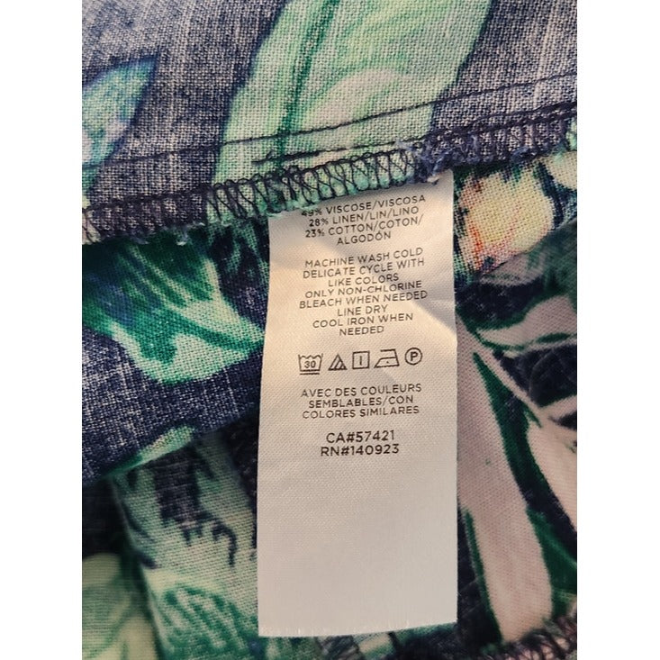 LOFT Navy and Pink Tropical Floral Shirt Dress Size Large