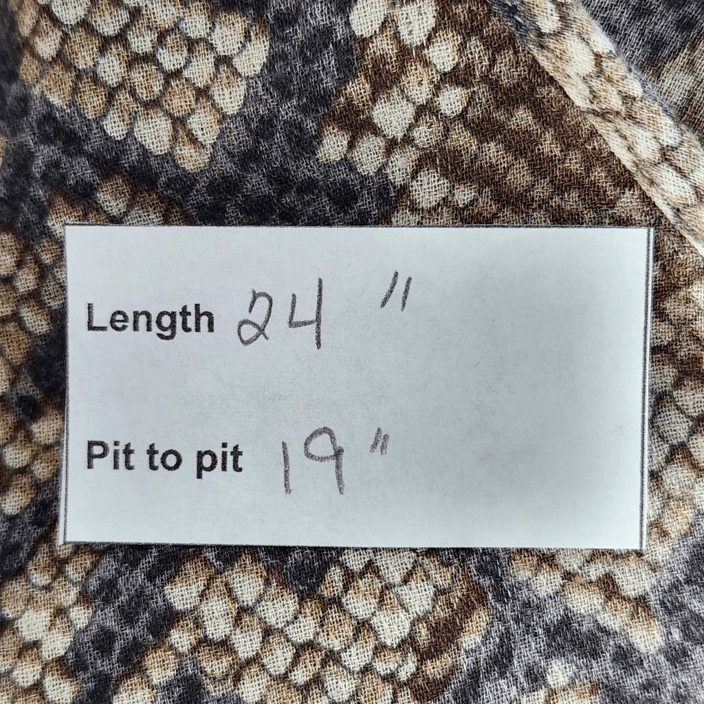 Lucky Brand Gray and Brown Snakeskin Print Top with Drawstring Hem Size Medium