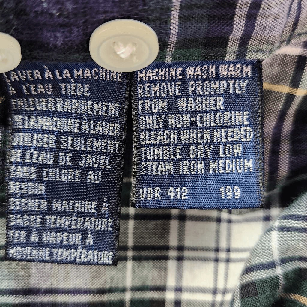 Nautica Navy and Green Plaid Button Down Shirt Size XL Plaid Short Sleeve Shirt