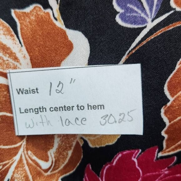 Band of the Free Black Floral Boho Midi Slip Skirt Size XS Black Boho Skirt, New